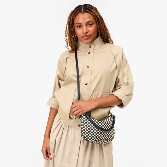 Clare V. Petit Moyen in Black/Cream Woven Checker - Picture 2 of 16